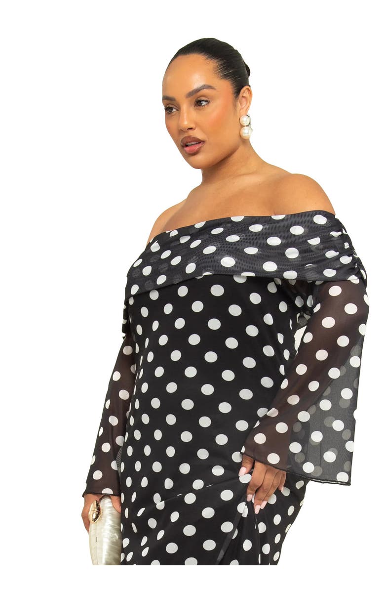 FASHION-SZN CURVE Off The Shoulder Polka Dot Midi Dress, Alternate, color,