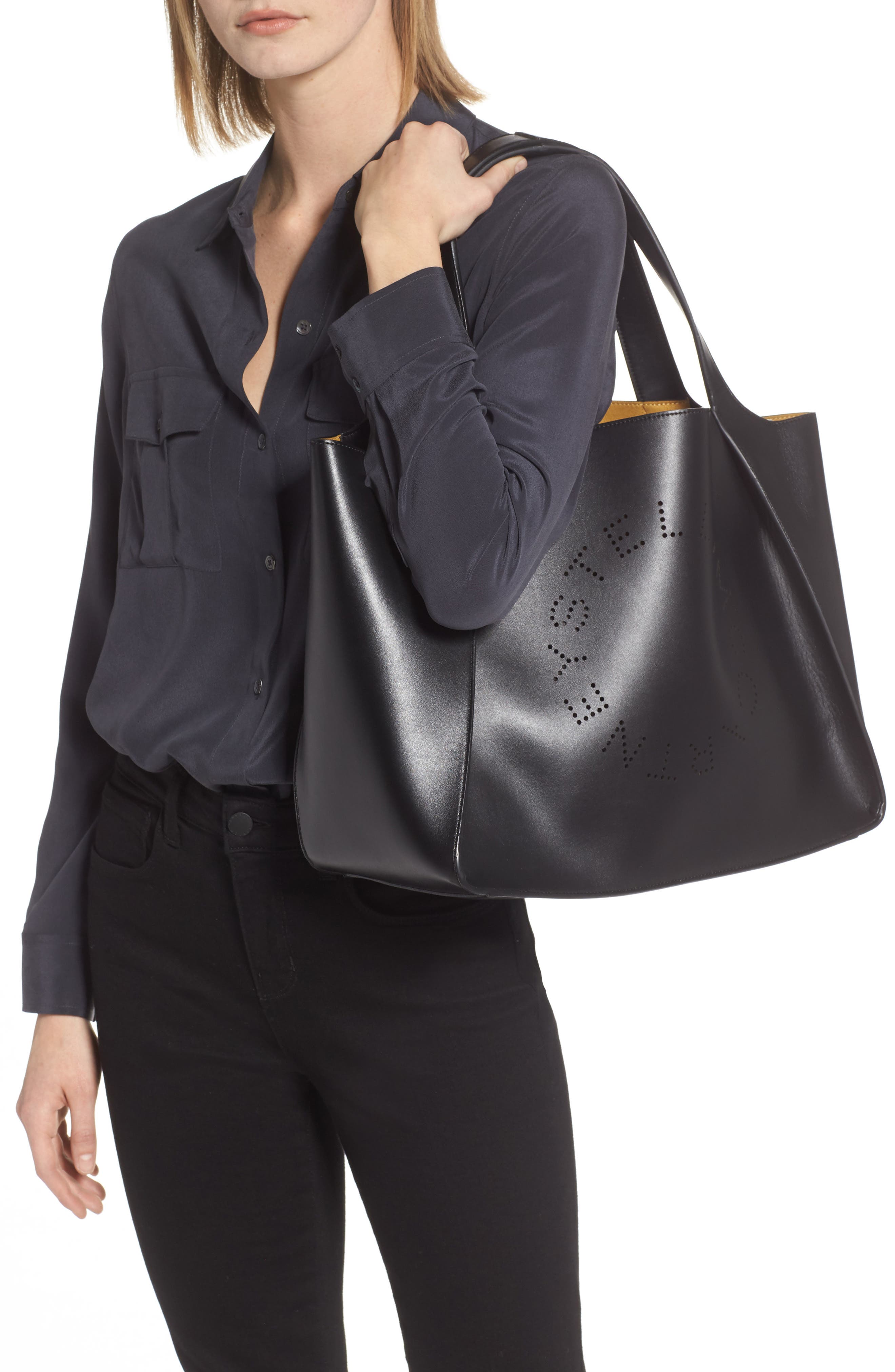 Stella McCartney Perforated Logo Faux Leather Tote, Alternate, color, 