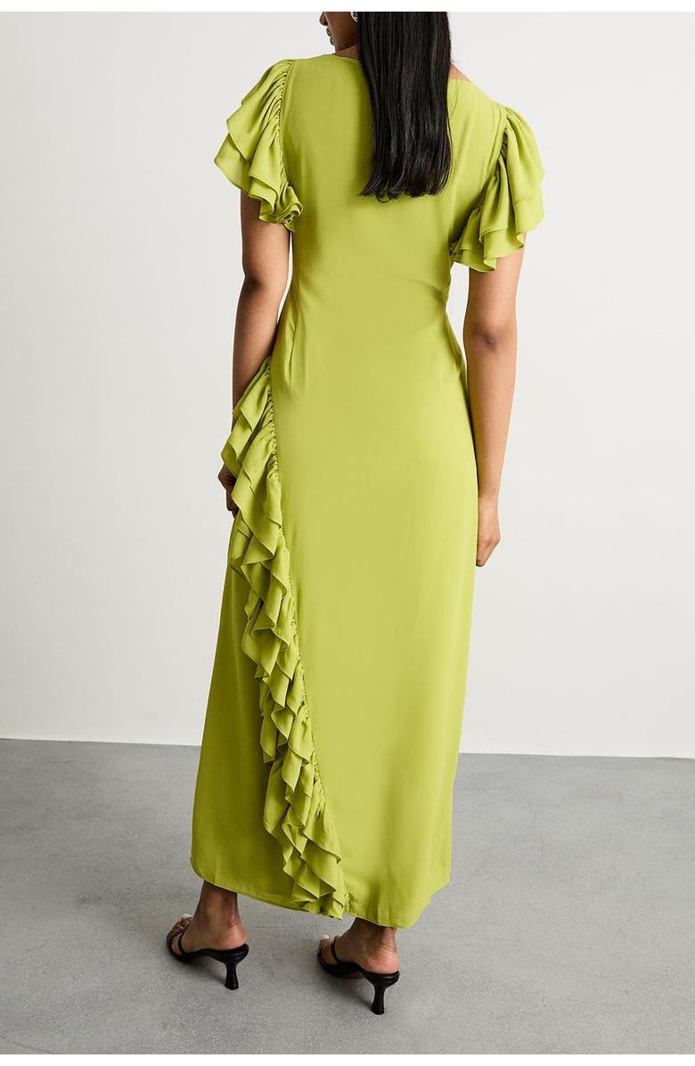 Warehouse Side Split Ruffle Detail Maxi Dress, Alternate, color, Lime