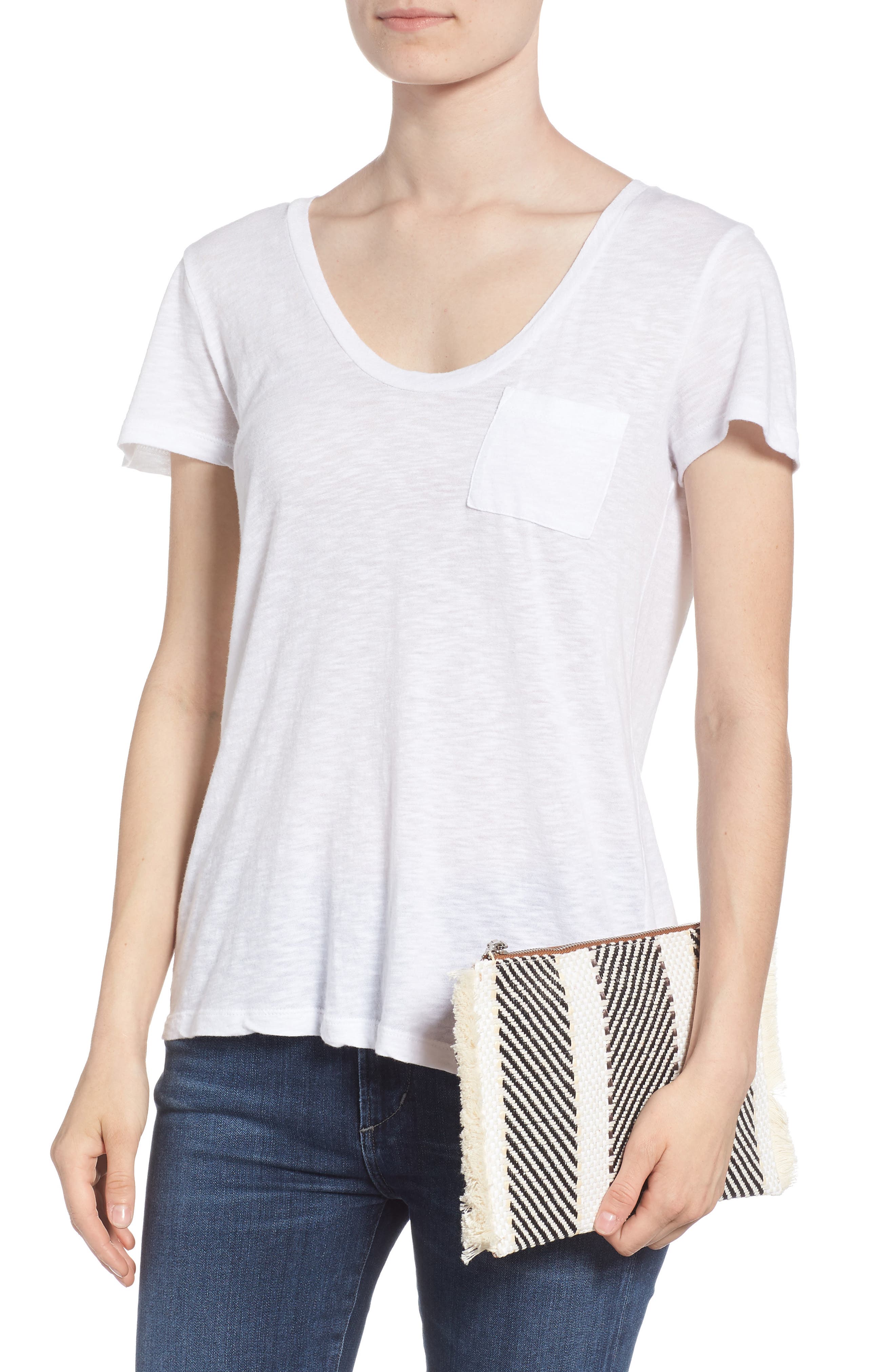 Woven & Metallic Zip Pouch, Alternate, color, NATURAL/ BLACK