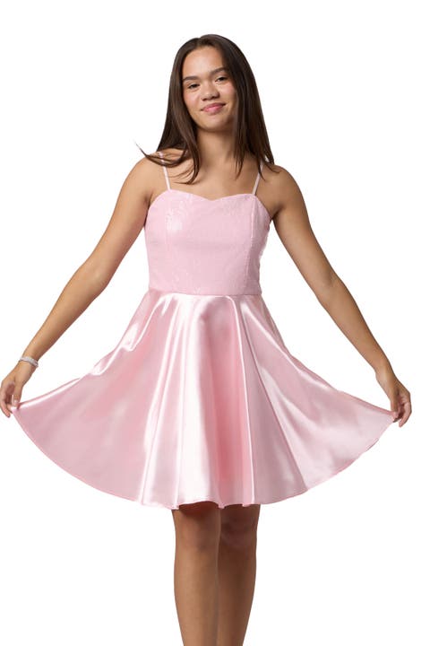 Sequin and Satin Party Dress in Longer Length (Big Kid)