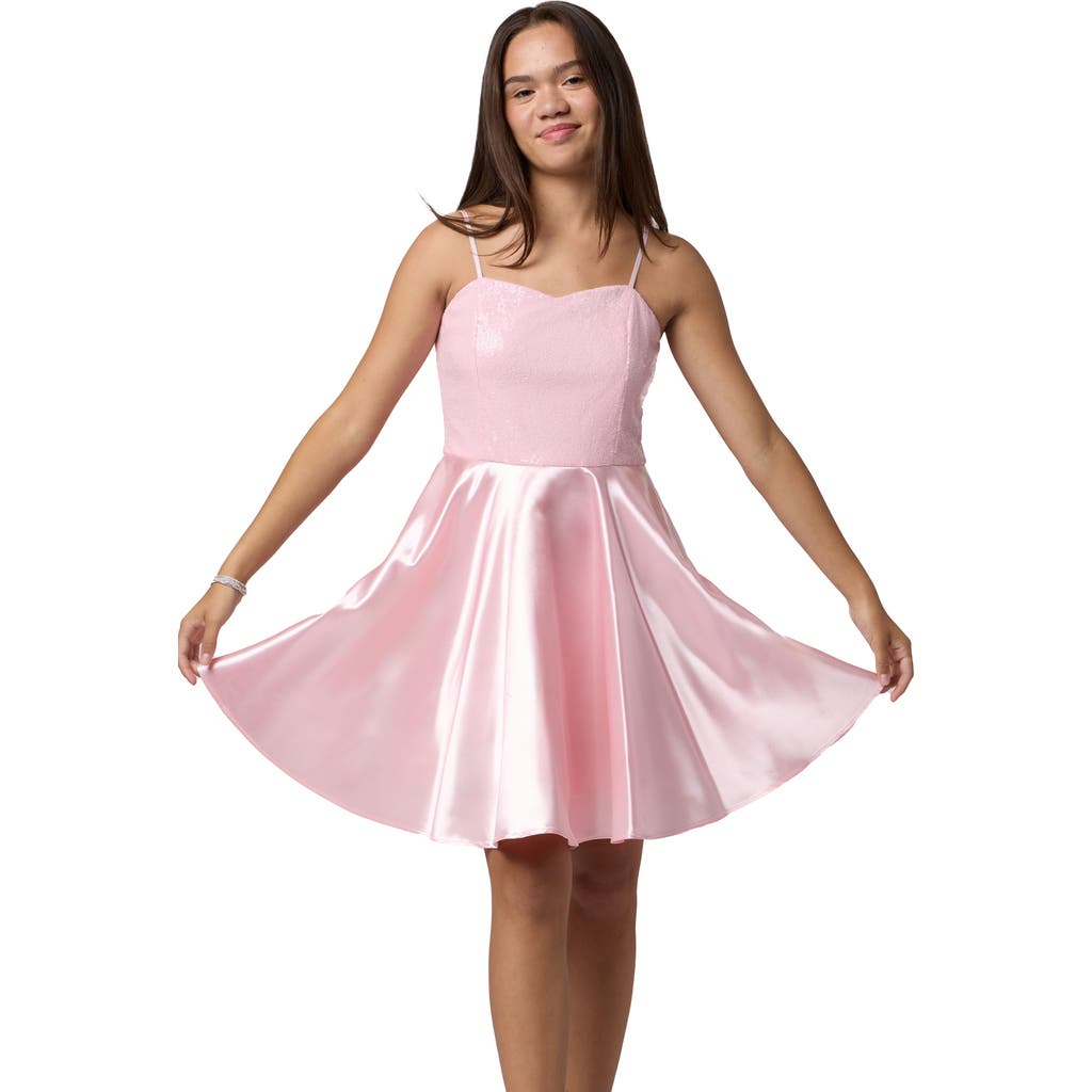 Un Deux Trois Sequin And Satin Party Dress In Pink