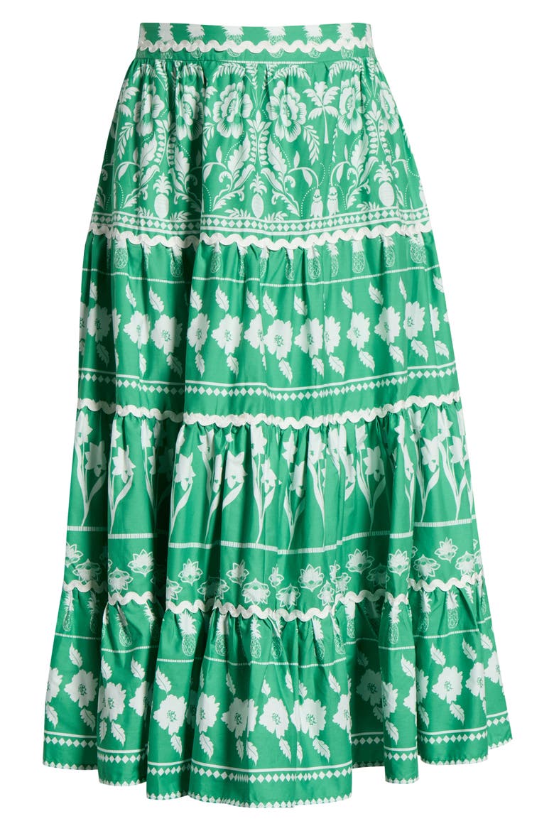 Wave Trimmed Print Maxi Skirt, Alternate, color, GREEN-WHITE