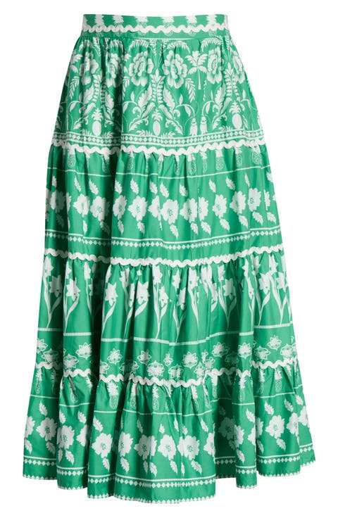 Wave Trimmed Print Maxi Skirt