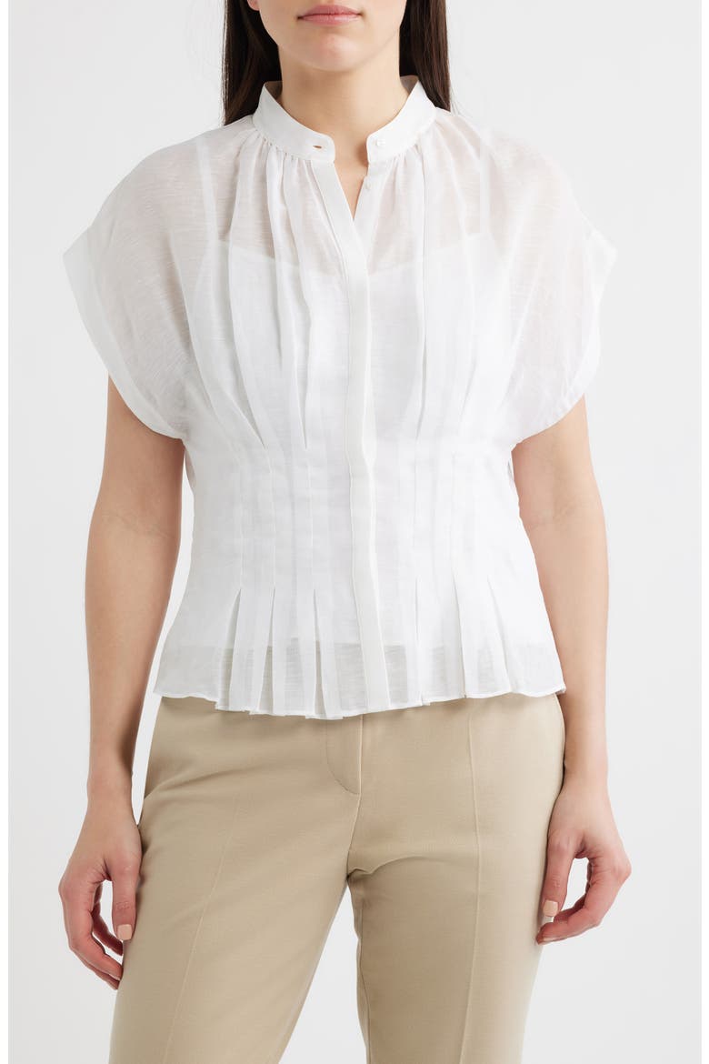 Pleat Woven Shirt, Main, color, BRIGHT WHITE
