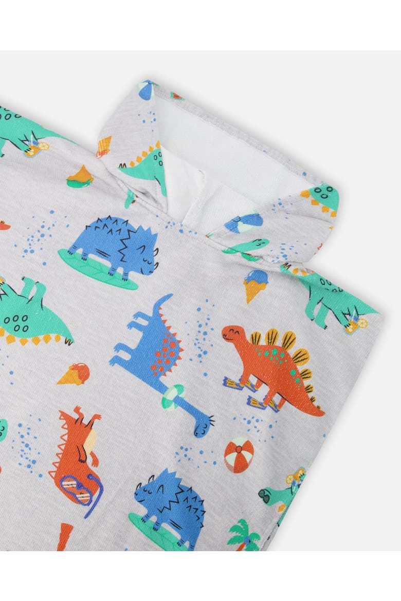 Hooded Dinosaur Beach Towel, Alternate, color, Grey Printed Baby Dinosaurs