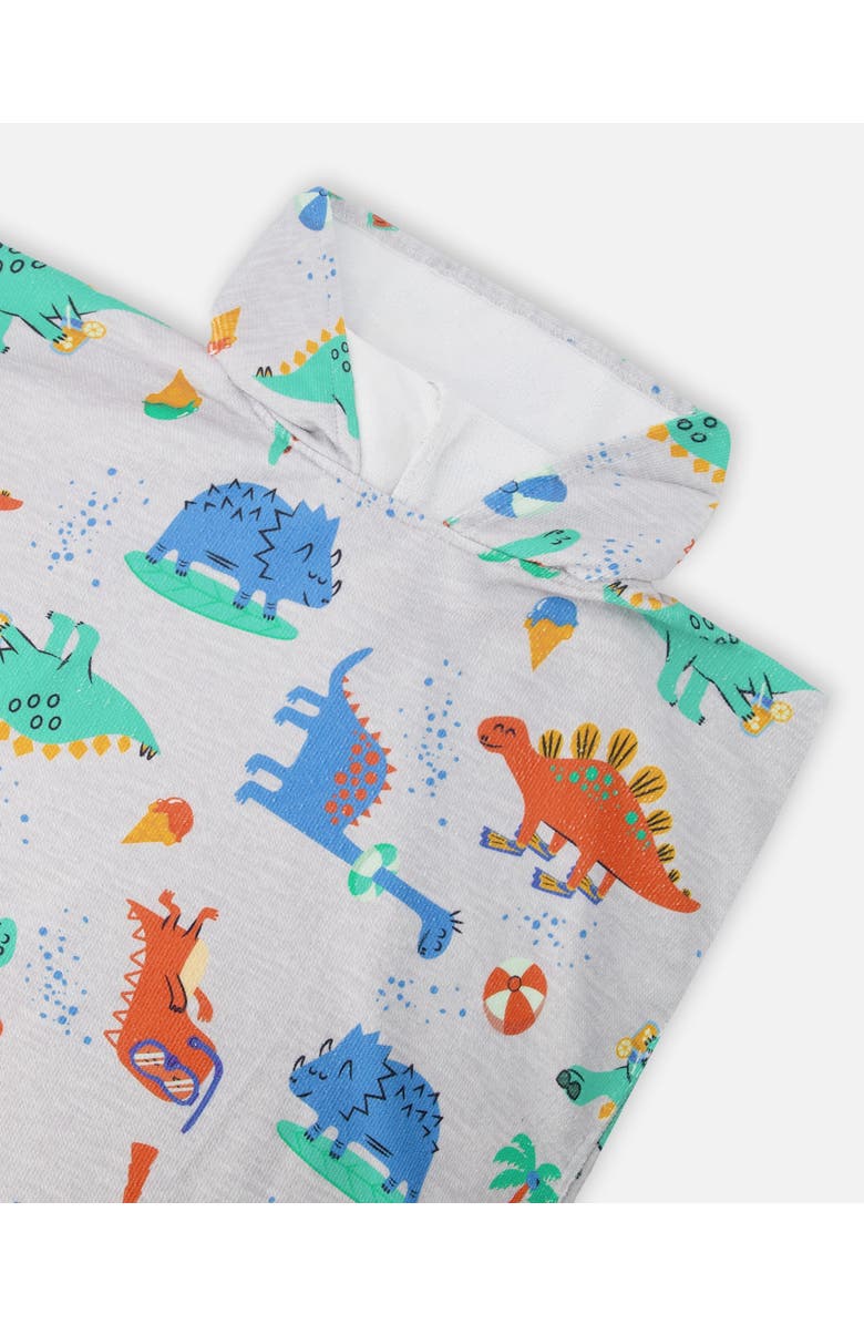 Deux par Deux Hooded Dinosaur Beach Towel, Alternate, color, Grey Printed Baby Dinosaurs