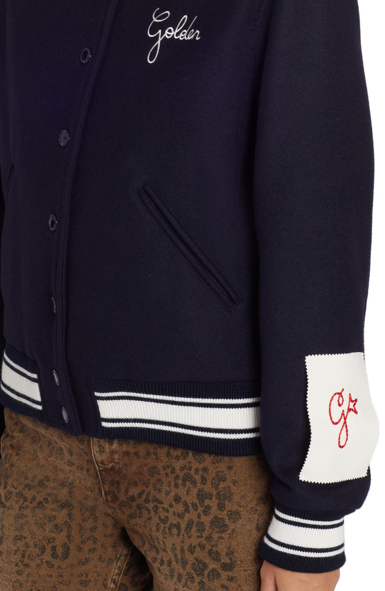 Golden Goose Dirce Embroidered Logo Wool Blend Bomber Jacket, Alternate, color,