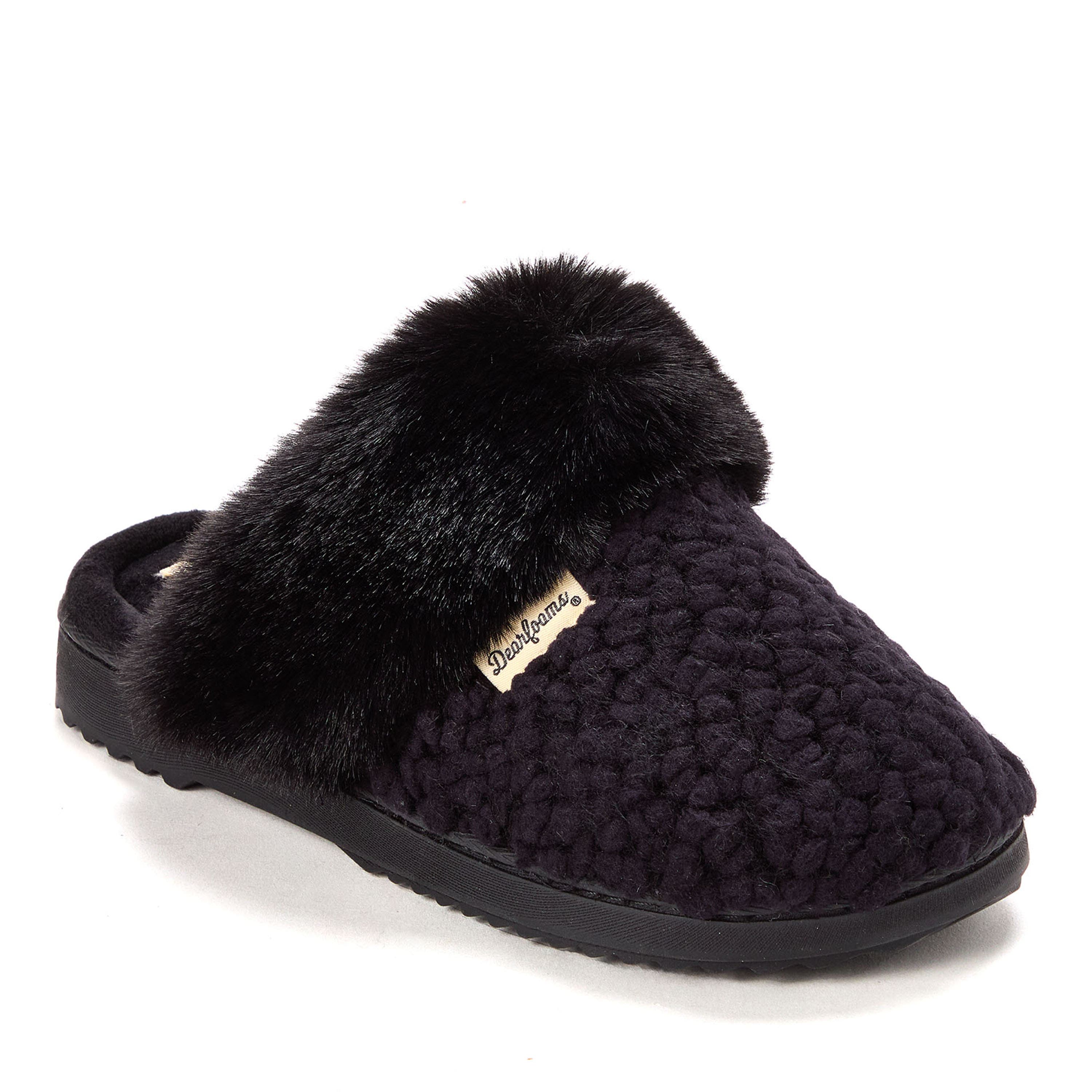 DEARFOAMS Courtney Knit Scuff Slipper, Main, color, Black Solid