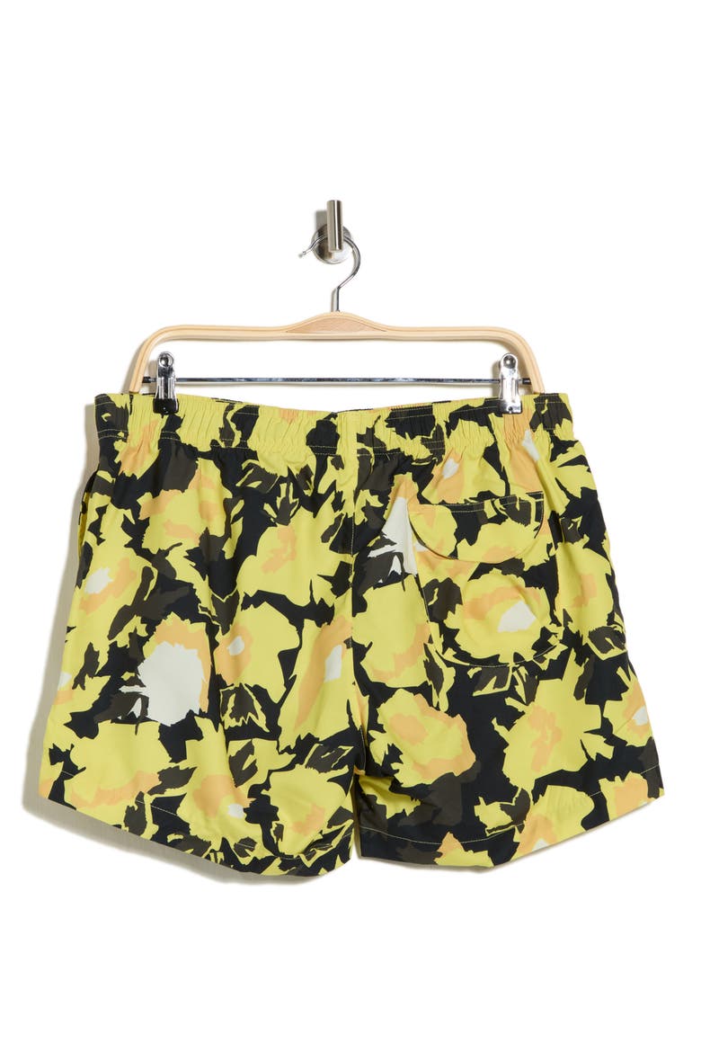 Memo Abstract Floral Swim Trunks, Alternate, color, BRIGHT YELLOW