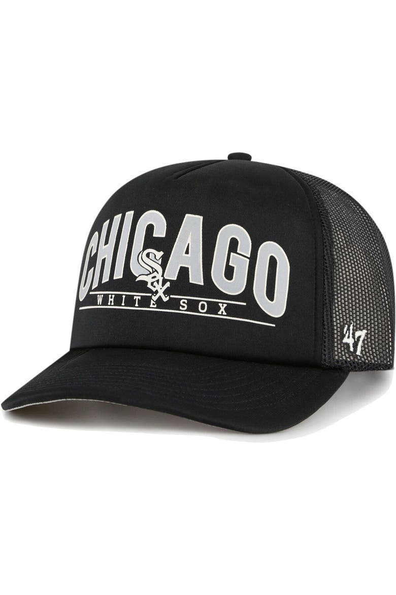 Men's '47 Black Chicago White Sox Backhaul Foam Trucker Snapback Hat, Main, color, Black