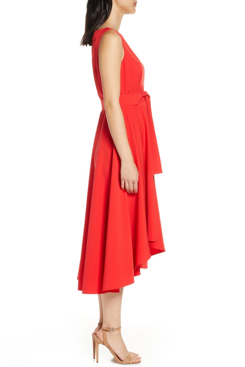 Crepe Asymmetrical Midi Dress, Alternate, color, RED