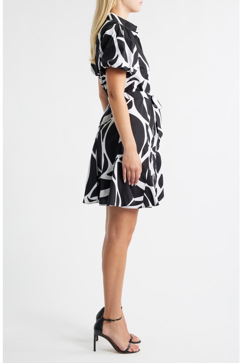 Abstract Print Short Sleeve Cotton Shirtdress, Alternate, color, RICH BLACK