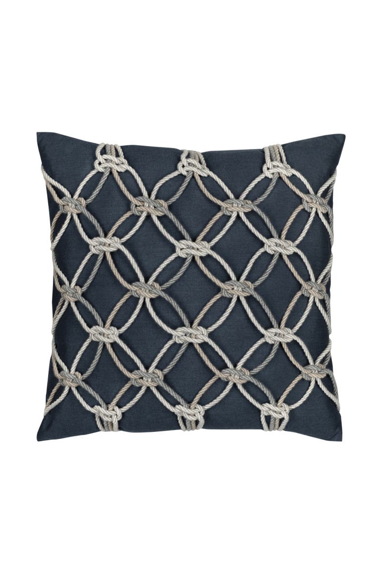 Rope Hand Knotted Macrame Indoor & Outdoor Woven Accent Pillow, Main, color, Indigo