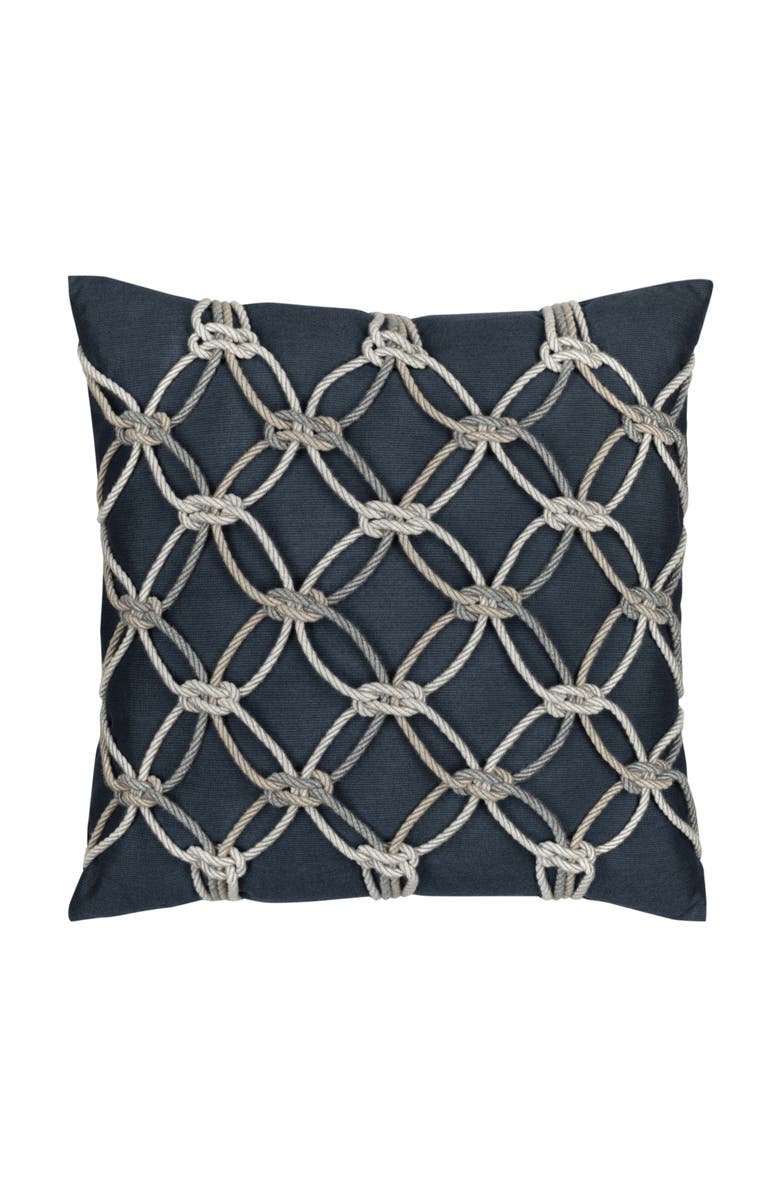 Elaine Smith Rope Hand Knotted Macrame Indoor & Outdoor Woven Accent Pillow, Main, color, Indigo