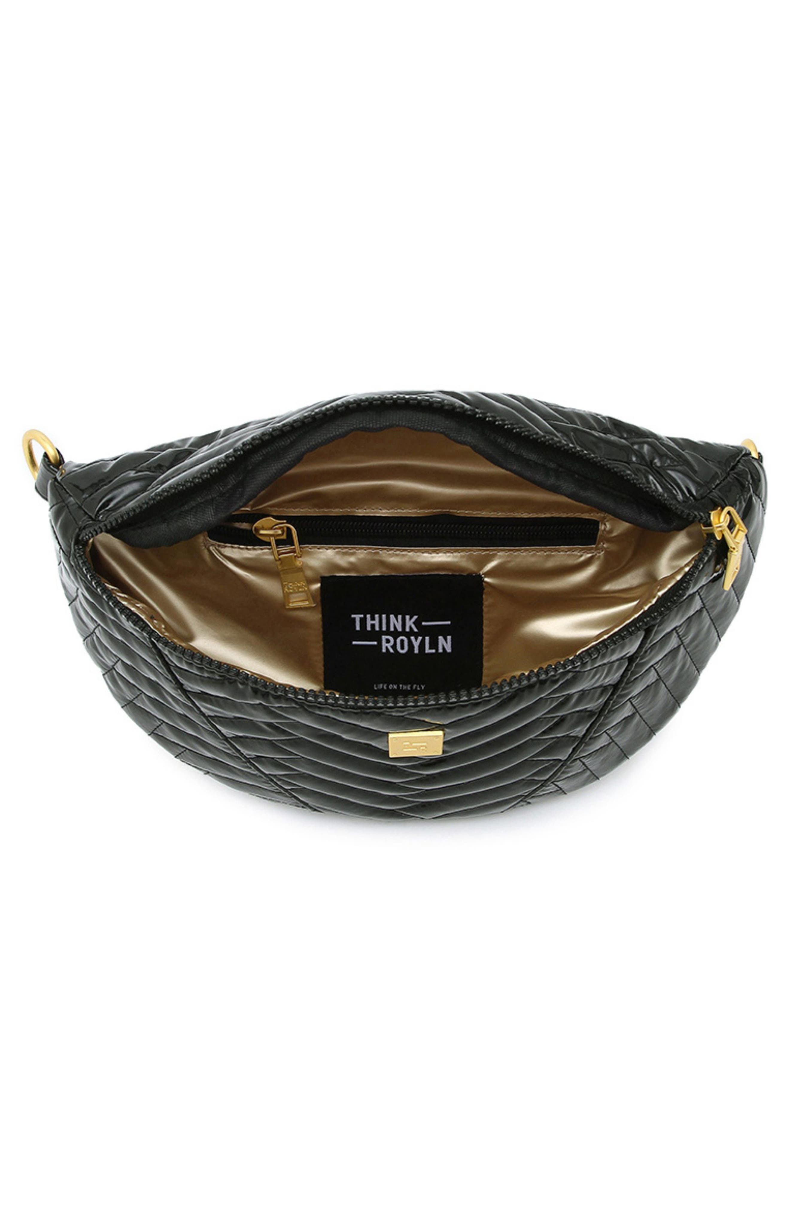 Little Runaway Moto Quilted Shoulder Bag, Alternate, color, BLACK PATENT NYLON
