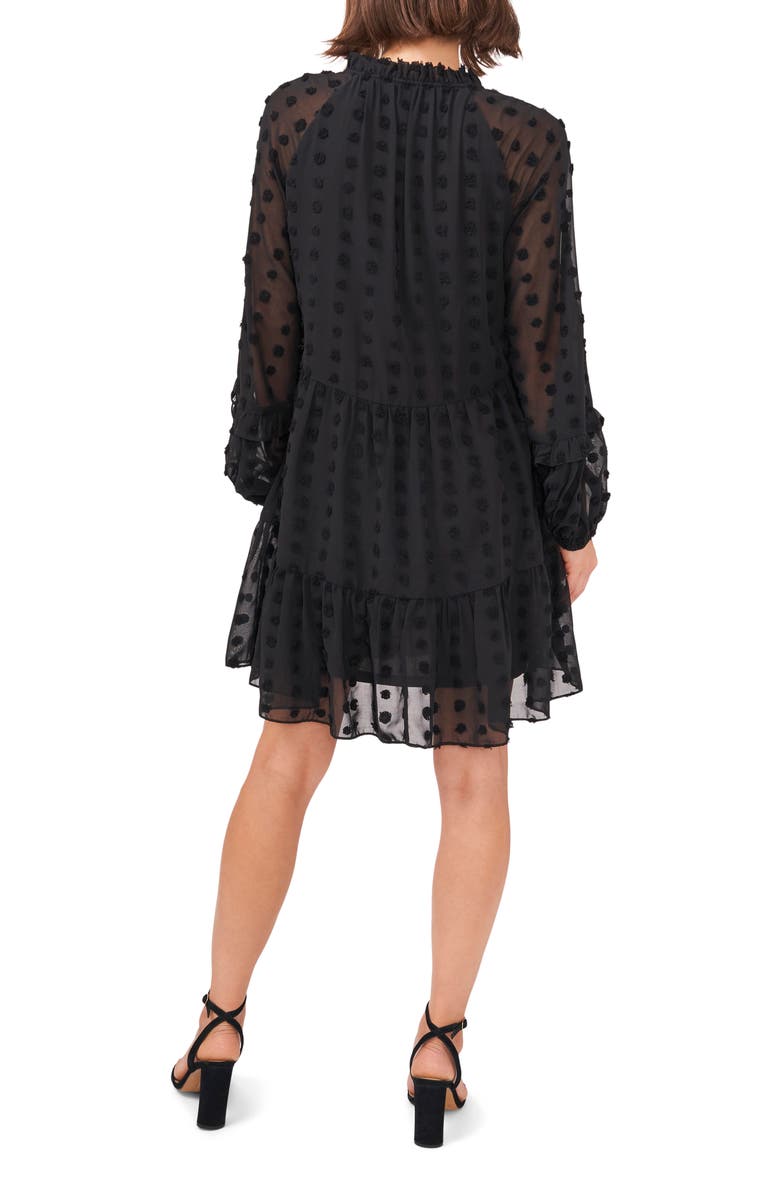 Halogen<sup>®</sup> Long Sleeve Clip Dot Chiffon Babydoll Dress, Alternate, color, Rich Black