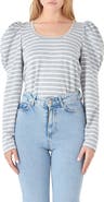 English Factory Stripe Puff Sleeve Knit Top