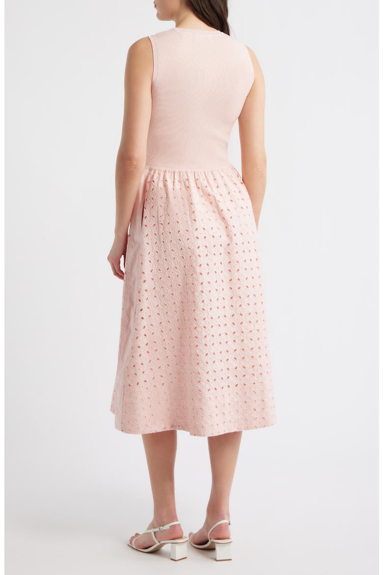 Emma Sleeveless Rib & Broderie Anglaise Dress, Alternate, color, PALE BLUSH
