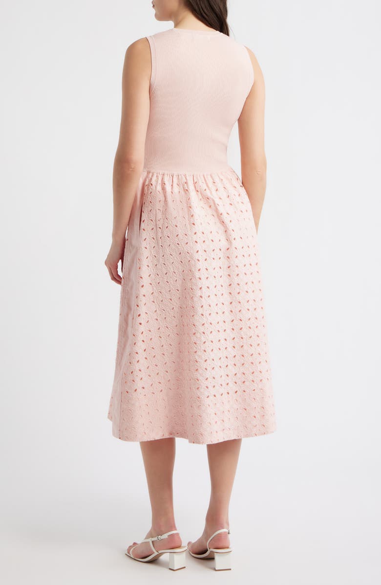 Elie Tahari Emma Sleeveless Rib & Broderie Anglaise Dress, Alternate, color, Pale Blush