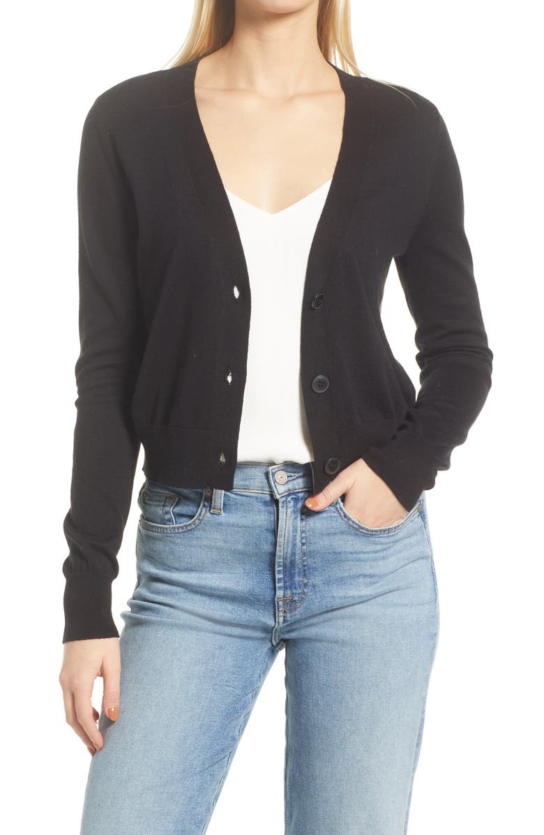 Halogen<sup>®</sup> Fitted V-Neck Cardigan, Main, color, 