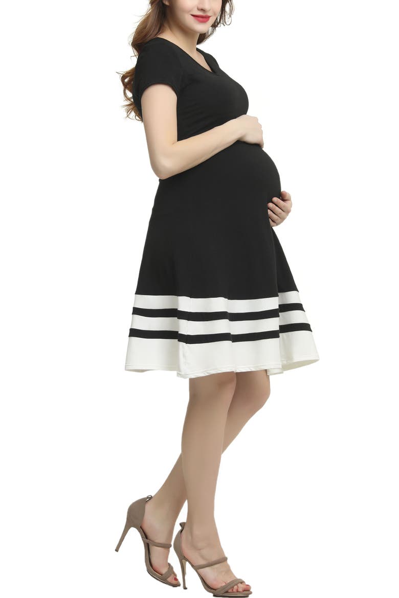 Theresa Colorblock Maternity Skater Dress, Alternate, color, Black White