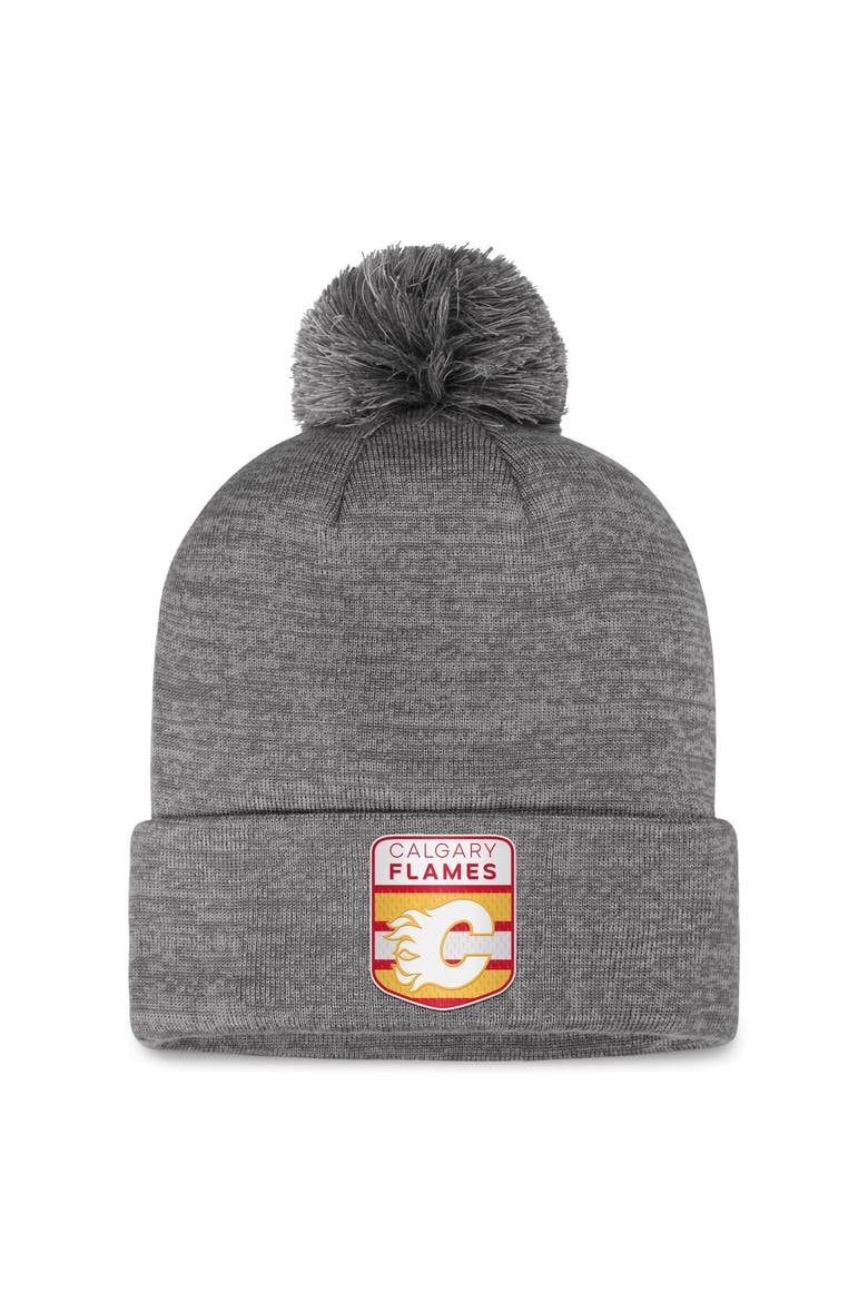Men's Fanatics Branded  Gray Calgary Flames Authentic Pro Home Ice Cuffed Knit Hat with Pom, Main, color, Gray