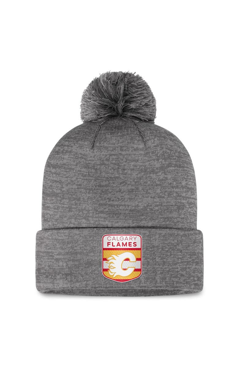 FANATICS Men's Fanatics Branded  Gray Calgary Flames Authentic Pro Home Ice Cuffed Knit Hat with Pom, Main, color, Gray