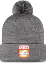 FANATICS Men's Fanatics Branded Gray Calgary Flames Authentic Pro Home Ice Cuffed Knit Hat with Pom
