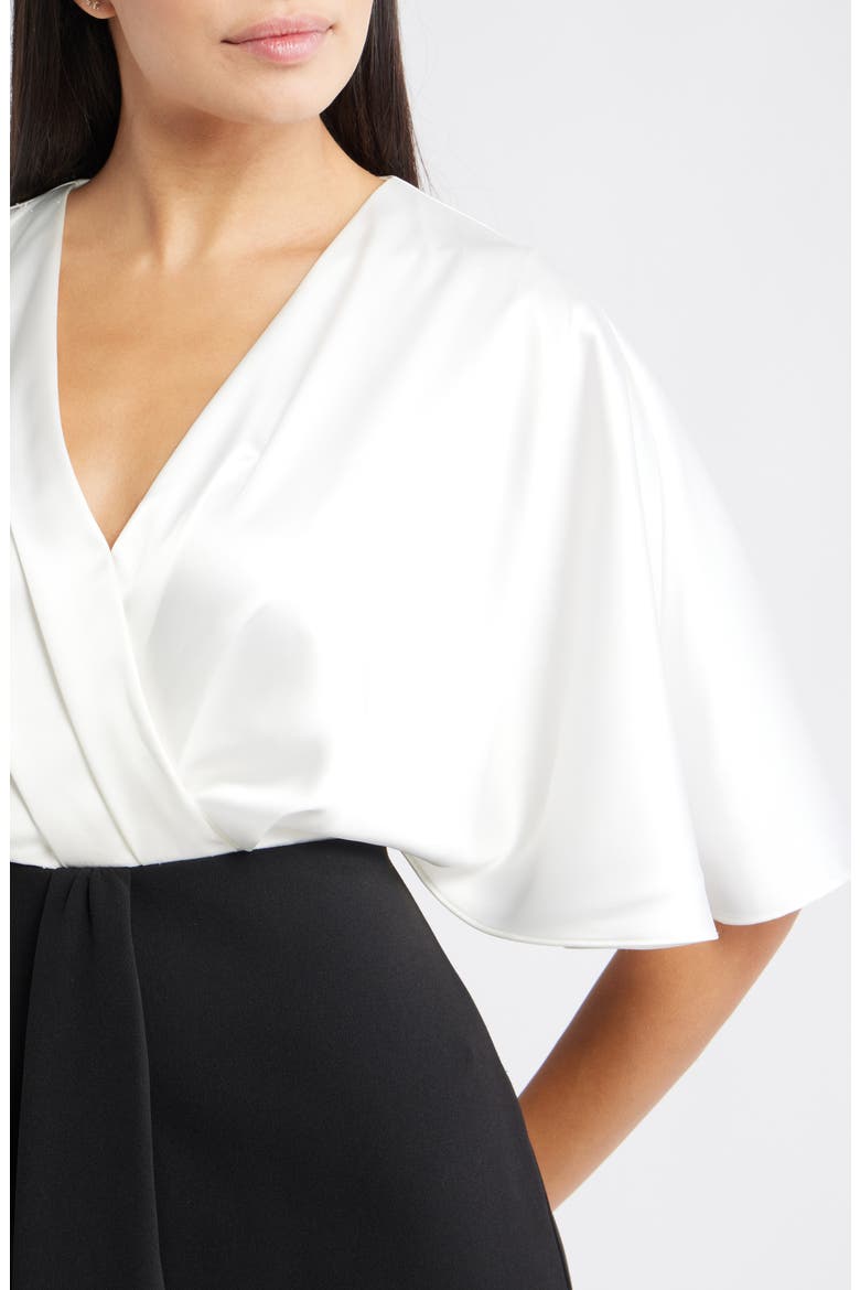 Flutter Sleeve Midi Dress, Alternate, color, BLACK IVORY