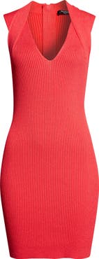 Balmain Twist V-Neck Rib Sweater Minidress