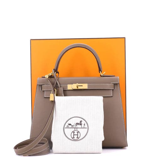Pre-owned Hermes Hermes Kelly Handbag Grey Epsom With Gold Hardware 28 In Brown