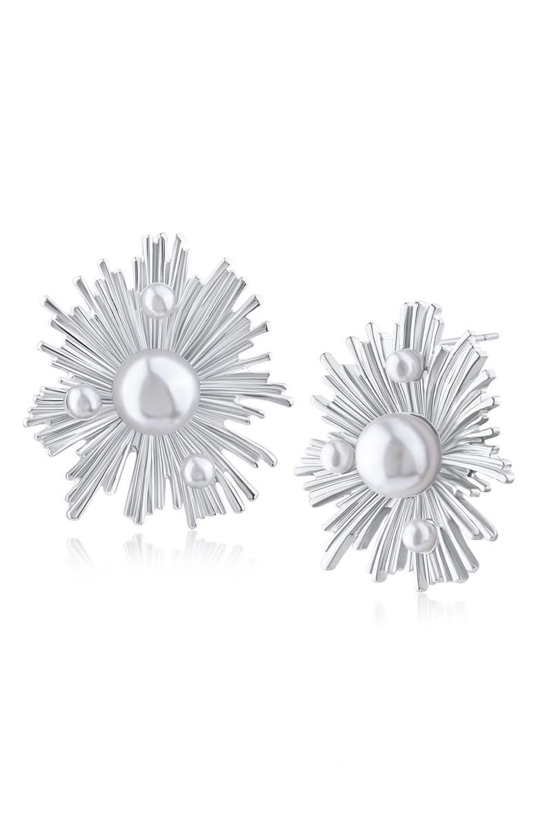 JARDIN Modern Sunshine Faux Pearl Stud Earrings, Main, color, White/ Silver
