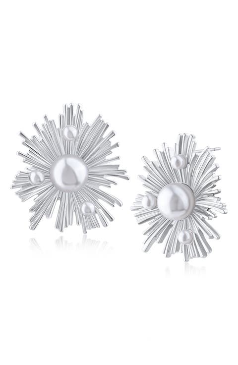 Modern Sunshine Faux Pearl Stud Earrings
