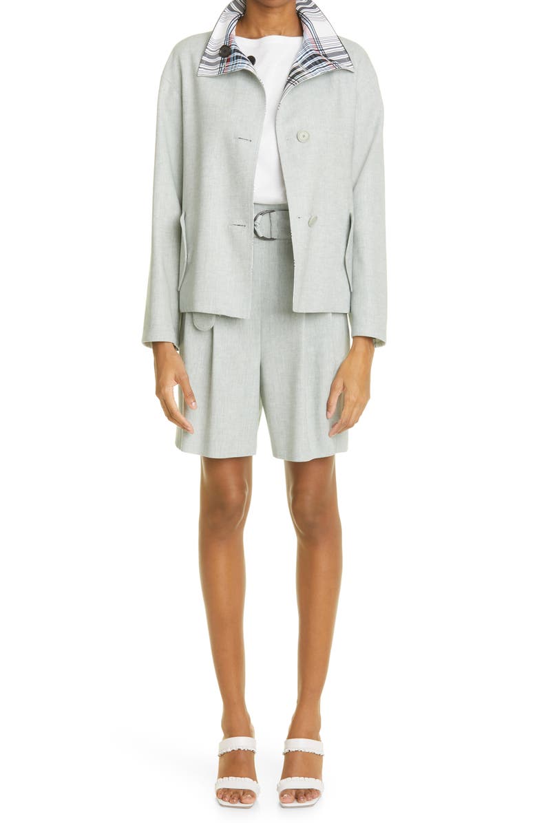 Akris punto Fiorellina Belted Linen Bermuda Shorts, Alternate, color,