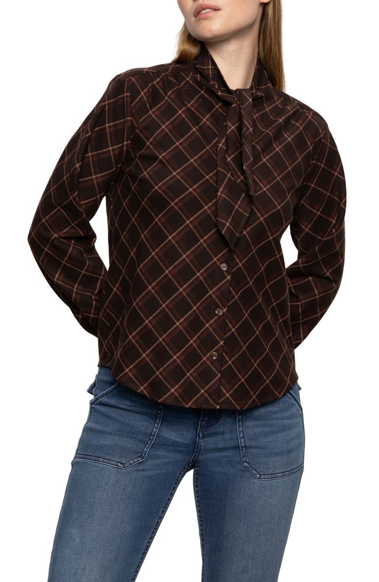 Sanctuary Autumn Plaid Button-Up Shirt, Alternate, color, Cocoa Plaid