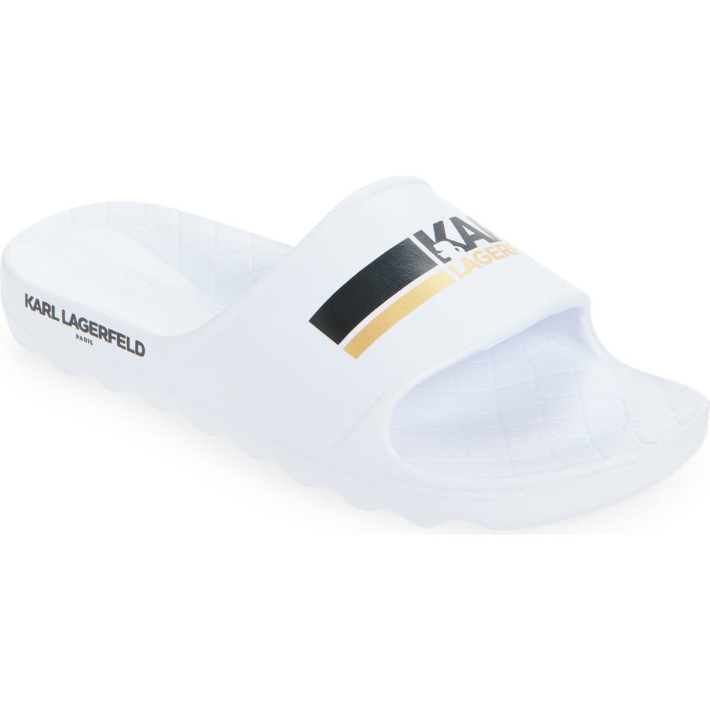 Karl Lagerfeld Paris Stripe Logo Pool Slide In White