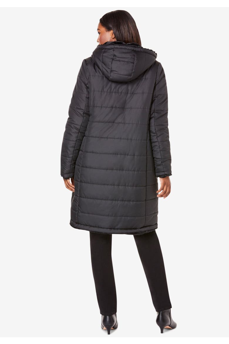 Plus Size 2 In 1 Puffer And Faux Fur Coat, Alternate, color, BLACK