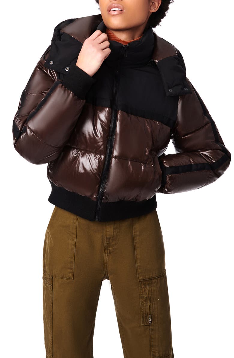 BERNIE Water Resistant Shiny Mixed Media Crop Puffer Jacket, Main, color, 