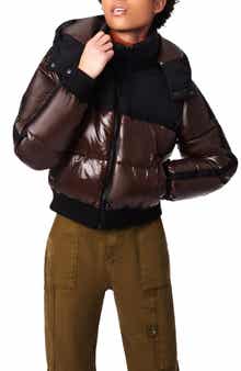 BERNIE Water Resistant Shiny Mixed Media Crop Puffer Jacket