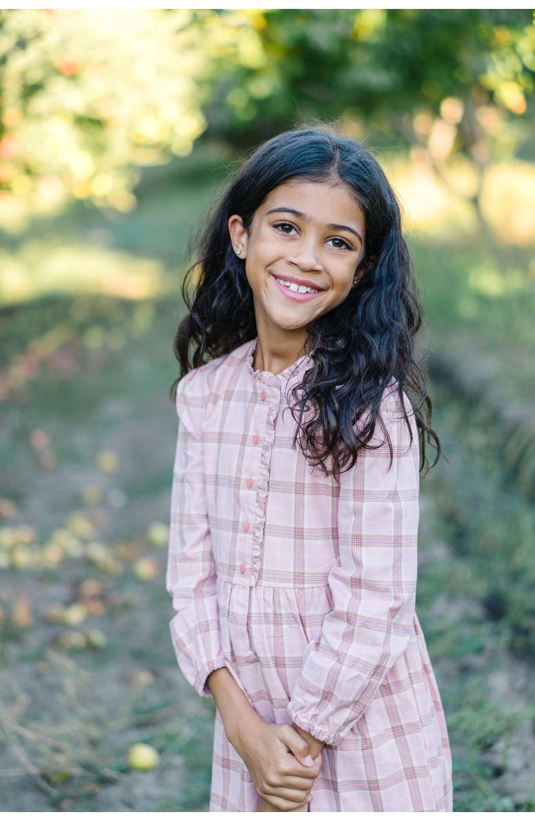 Hope & Henry Girls' Organic Tiered Ruffle Neck Dress, Toddler, Alternate, color, Fall Rose Plaid