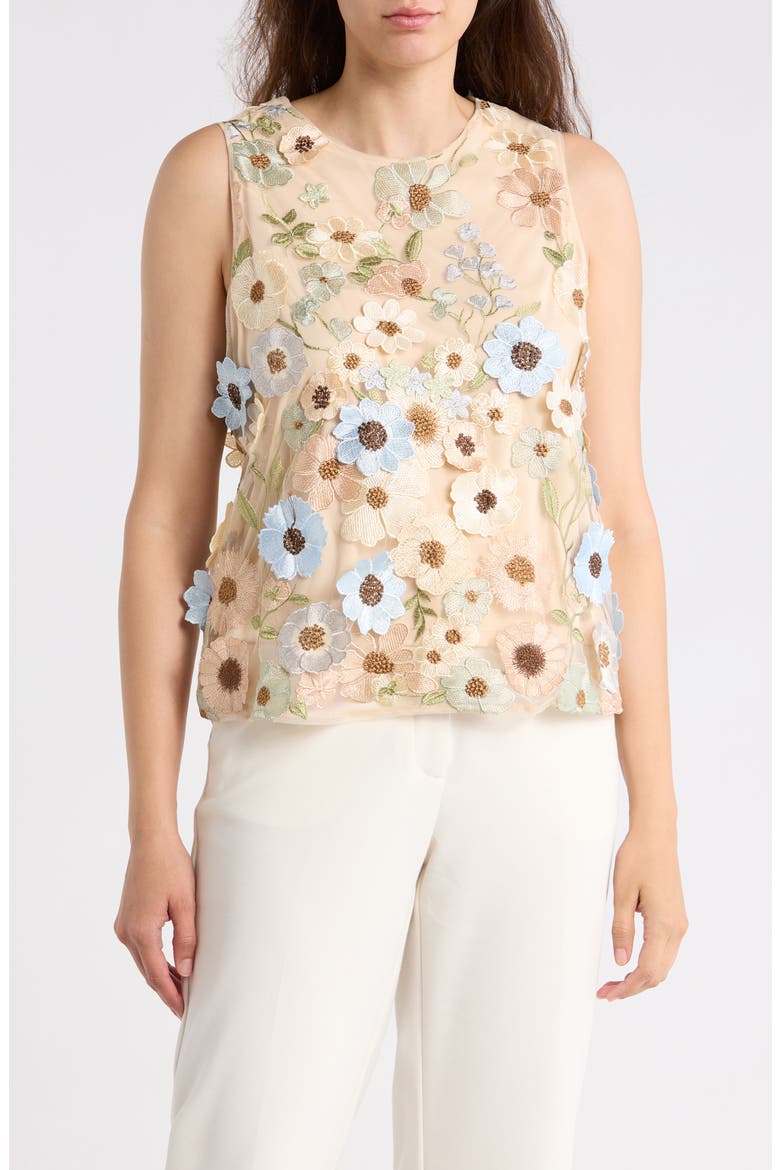 Floral Appliqué Sleeveless Shell Top, Main, color, NEUTRAL FLORAL