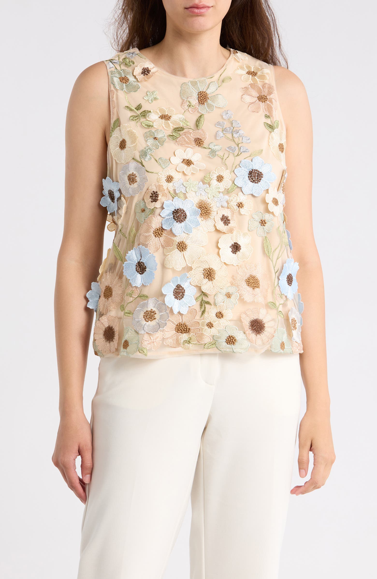 Adrianna Papell Floral Appliqué Sleeveless Shell Top | Nordstromrack