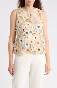 Adrianna Papell Floral Appliqué Sleeveless Shell Top