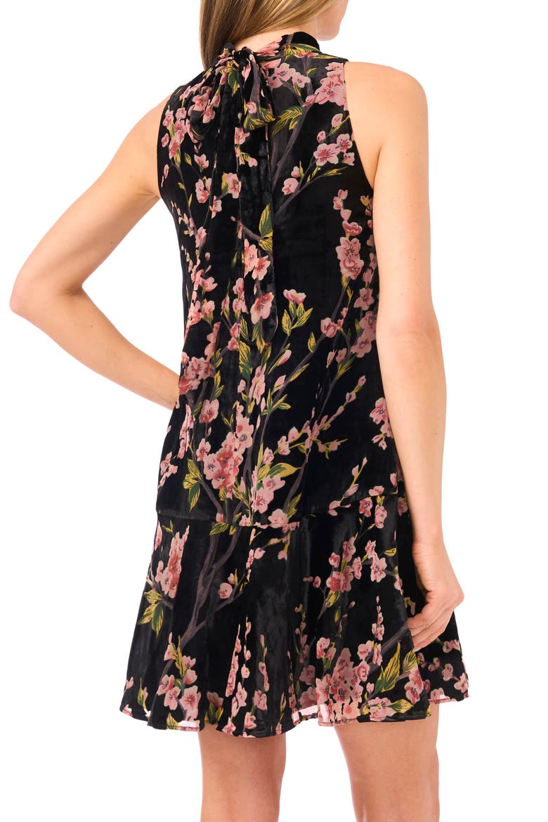 Lara Floral Tie Neck Sleeveless Dress, Alternate, color, RICH BLACK