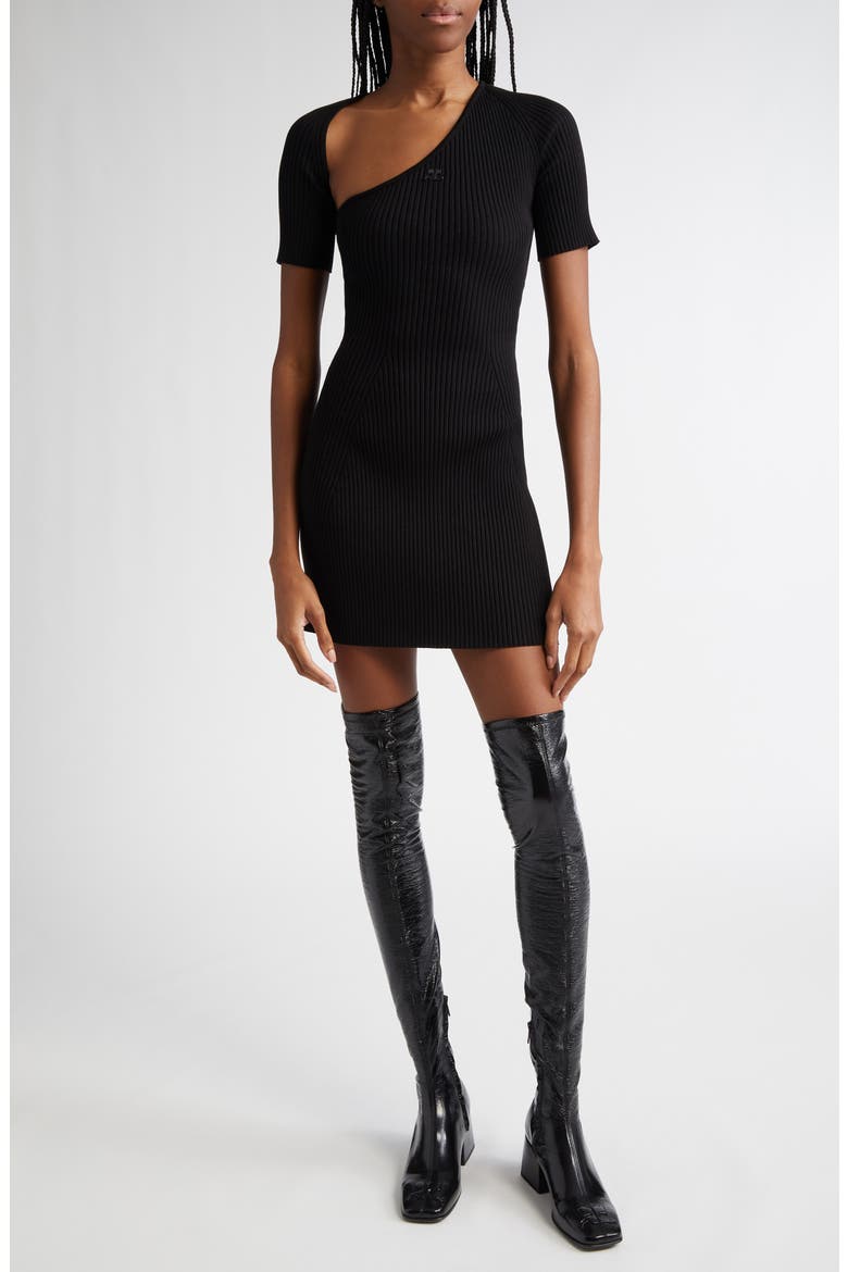 Slash Rib Sweater Dress, Main, color, BLACK