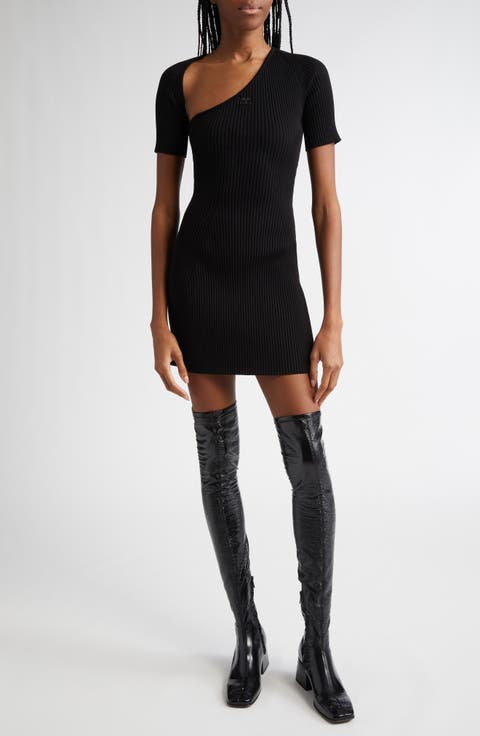 オールインワン・サロペット Courreges Ribbed Black Mini Dress With Blue Accents Courrèges Ribbed Black Dress With Blue Accents | THE LIST