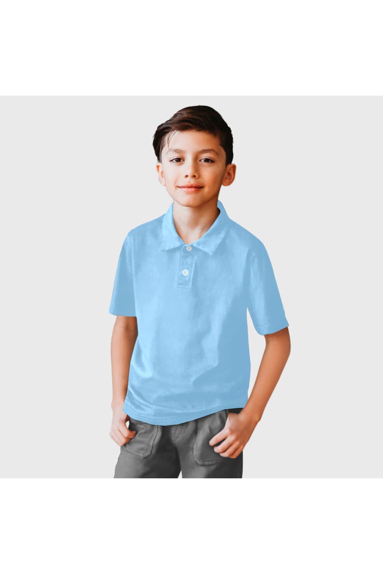 Boys Soft 100% Cotton Jersey 2-Button Short Sleeve Polo Shirt, Main, color, Bright Light Blue