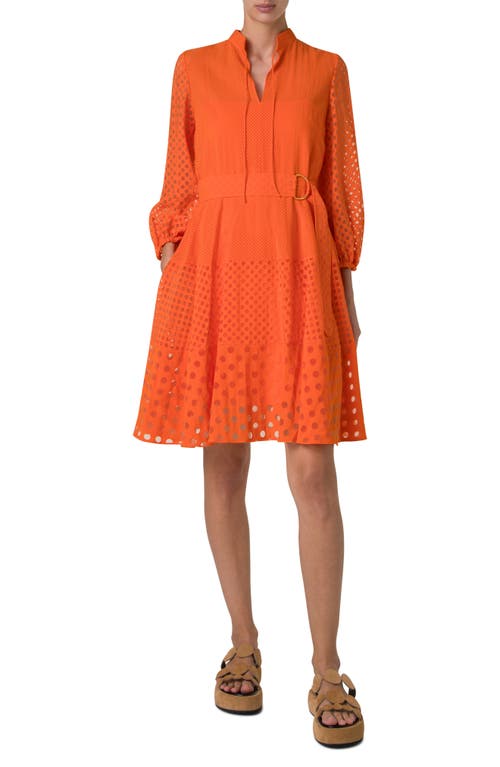 Akris Punto Polka Dot Organzino Belted Shirt Dress In Orange