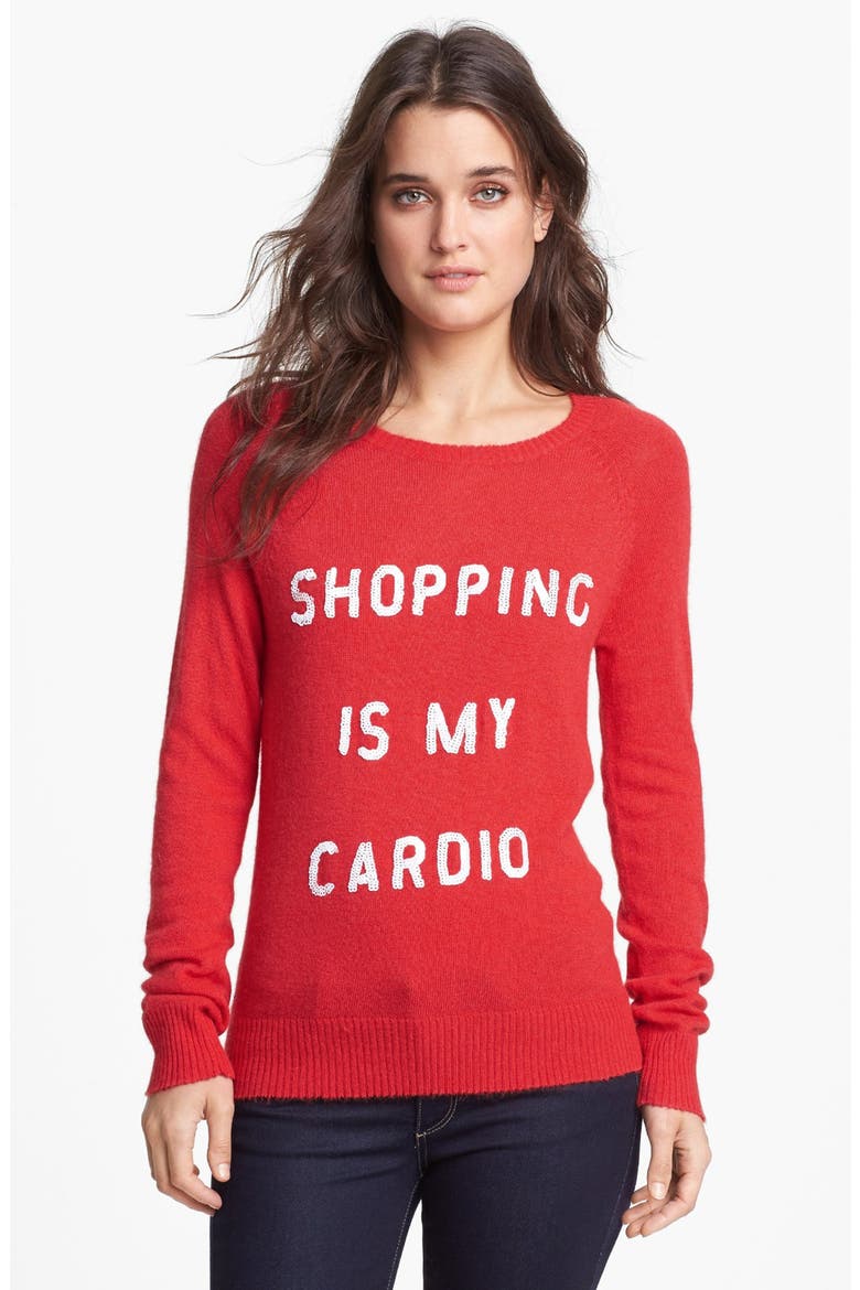 'Shopping is My Cardio' Sequin Knit Sweater, Main, color, HOLIDAY